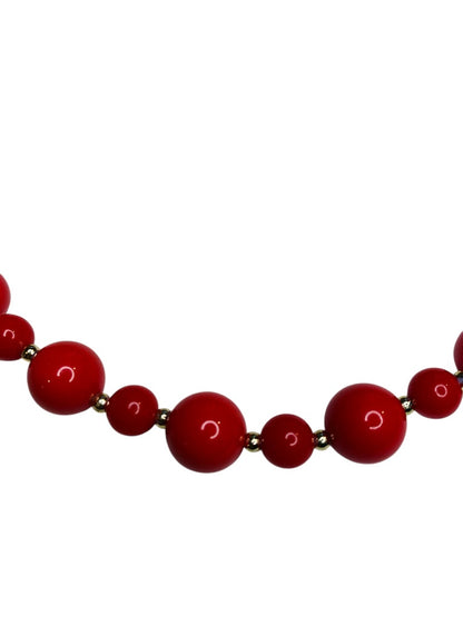 Vintage Beaded Necklace Red Acrylic Goldtone Spacers 18 Inch Spring Clasp