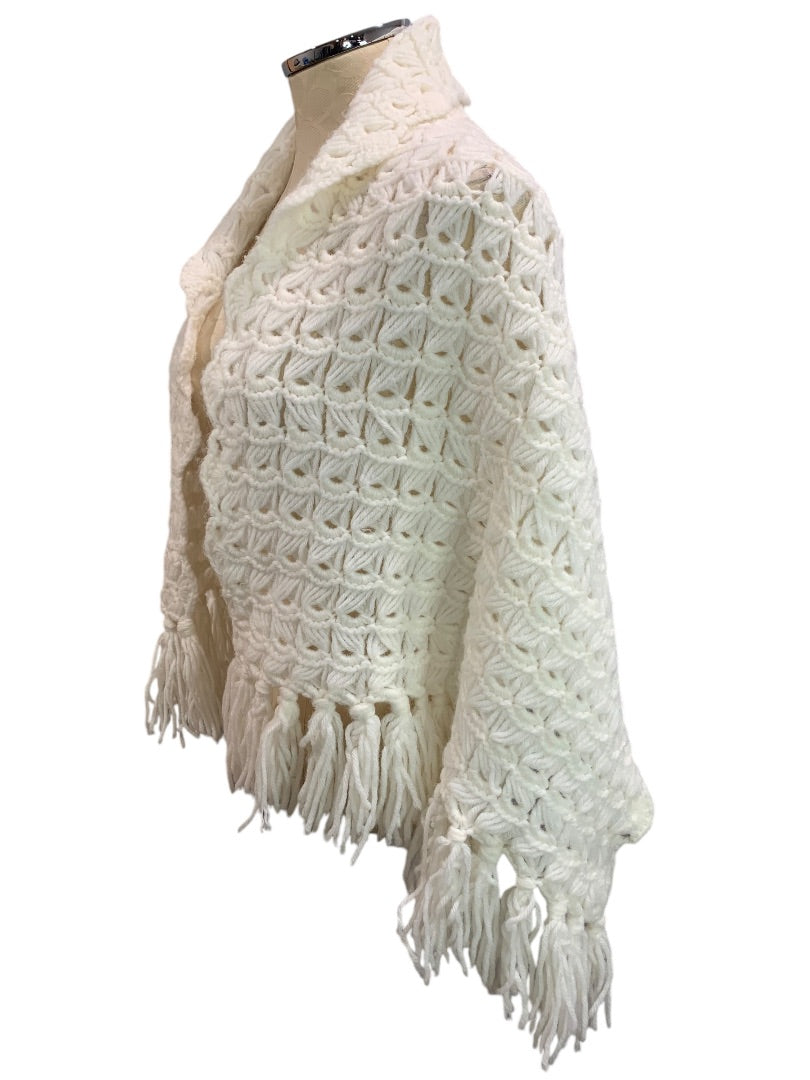 Vintage Crochet Shawl Tassels 18 x 50 Inches White