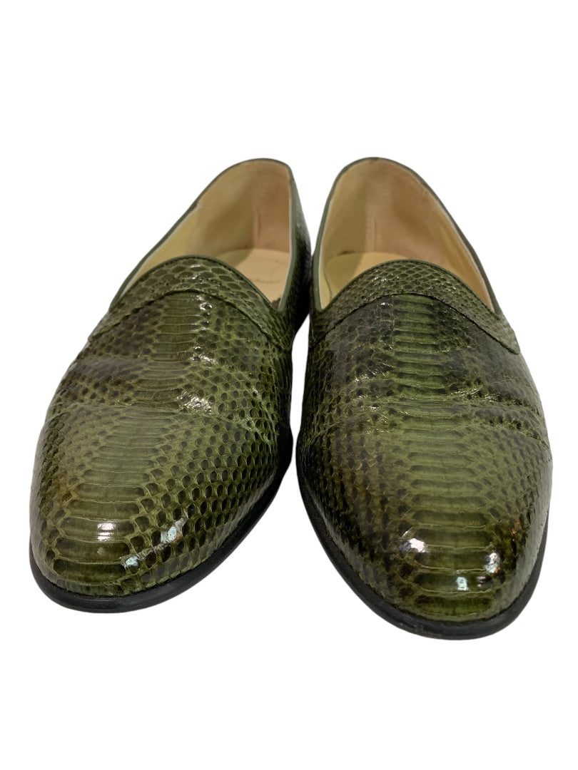 Size 9.5 Stacy Adams Mens Viper Snakeskin Olive Loafers Vintage