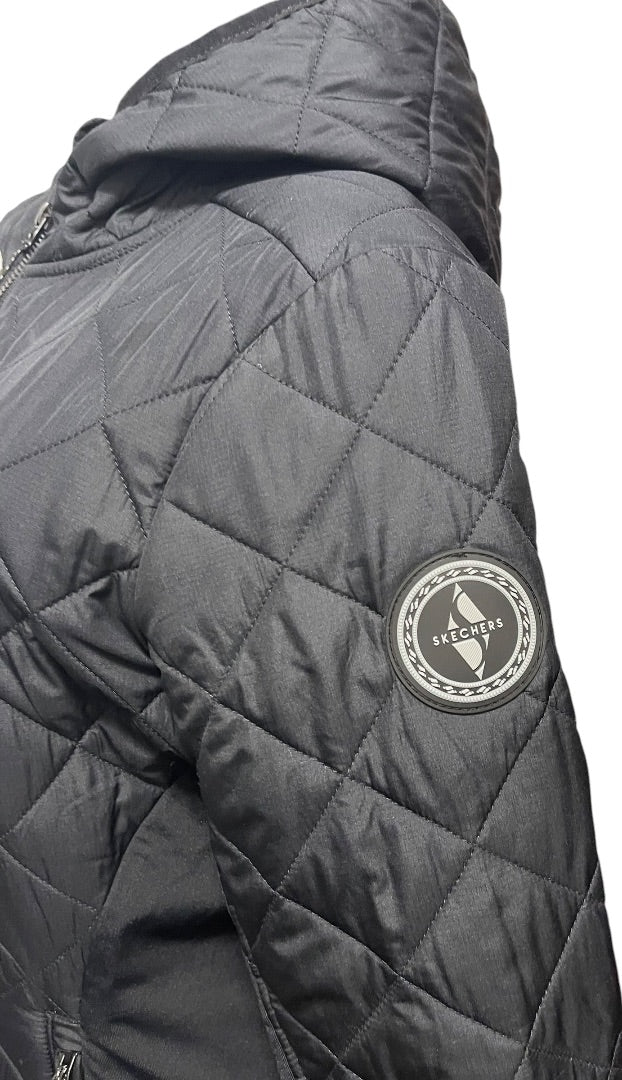 Medium Skechers Light Quilted Womens Hooded Zip Jacket Black