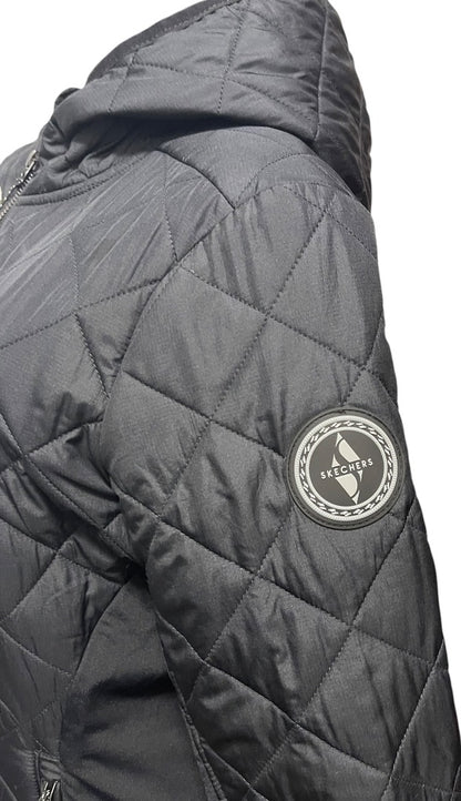 Medium Skechers Light Quilted Womens Hooded Zip Jacket Black