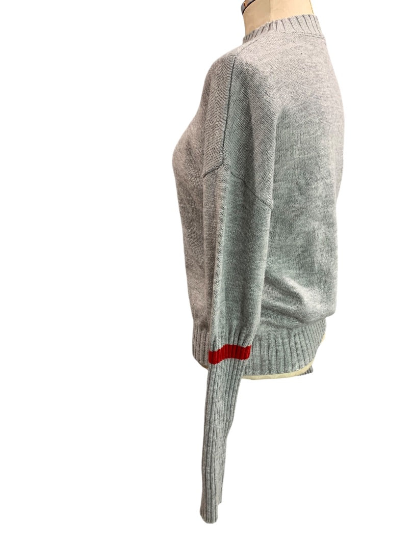 Small Gray Womens Sweater Fitted Forearm Stripe