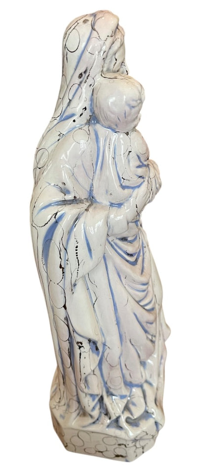 Vintage Madonna Baby Jesus Ceramic Figurine Artistic Glaze Blue Black 13.5 Inch
