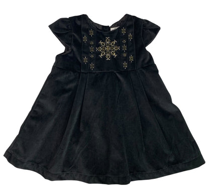 Size 4T Max Studio Girls Holiday Black Velour Dress Embroidered Snowflake