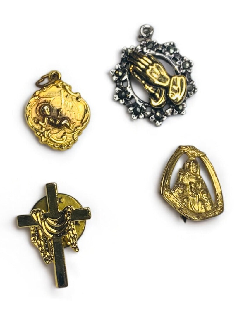 Lot of 4 Religious Small Charms Pins Catholic 1 Inch