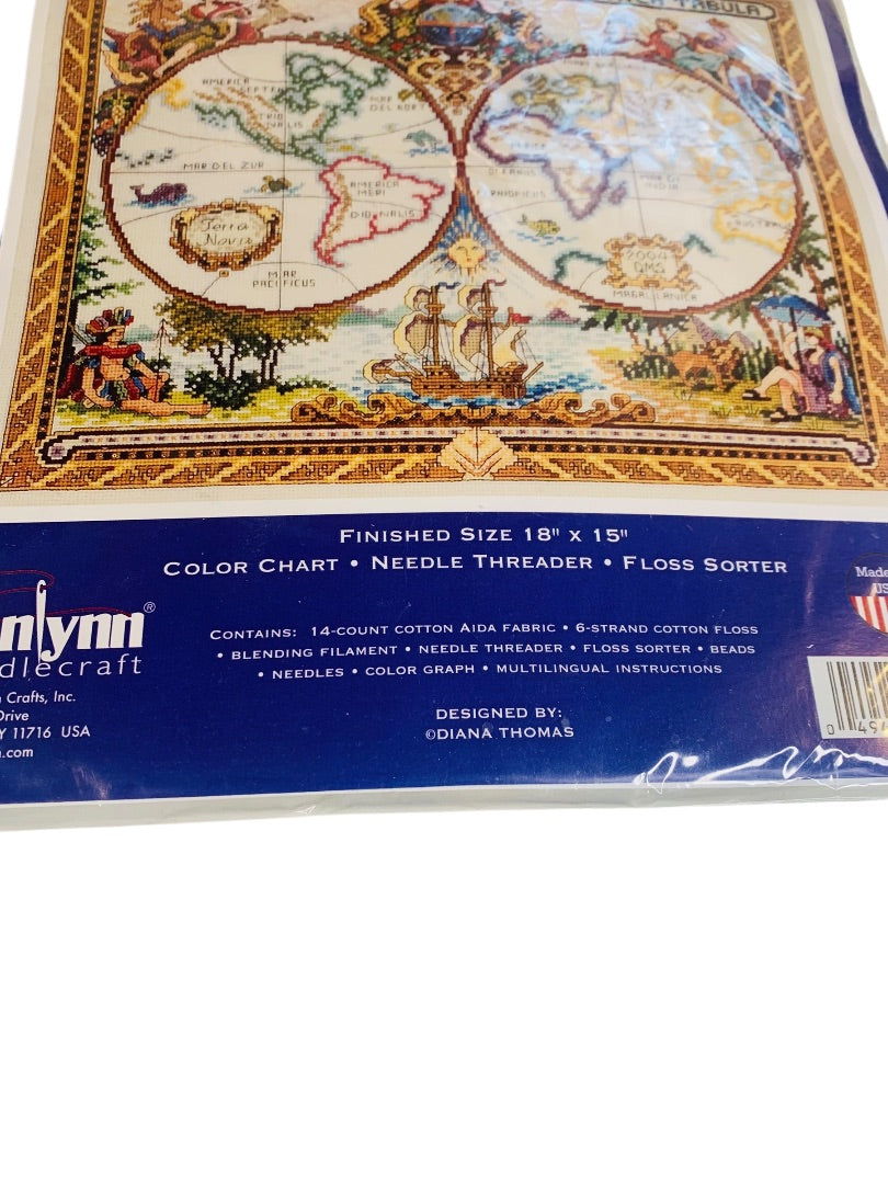 Janlynn Platinum Collection Olde World Map Counted Cross Stitch Kit 18 x 15 New Sealed