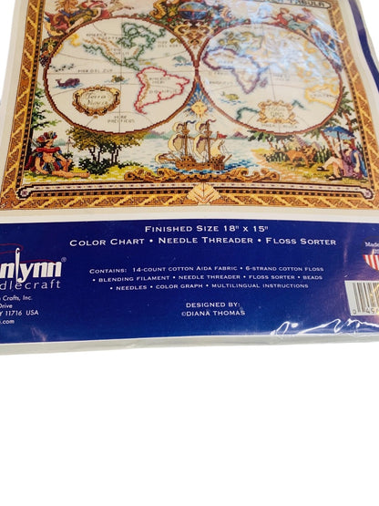 Janlynn Platinum Collection Olde World Map Counted Cross Stitch Kit 18 x 15 New Sealed