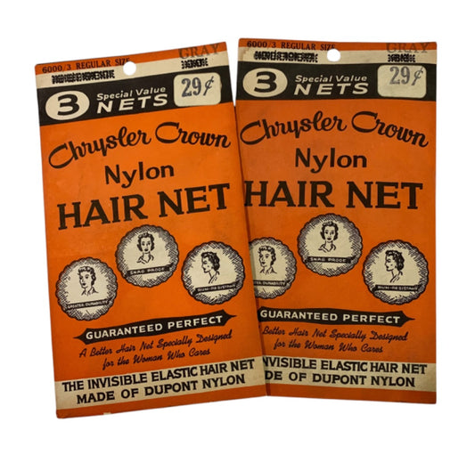 2 Packs Vintage Chrysler Crown Hair Nets Gray Invisible Elastic Hair Net Dupont Nylon