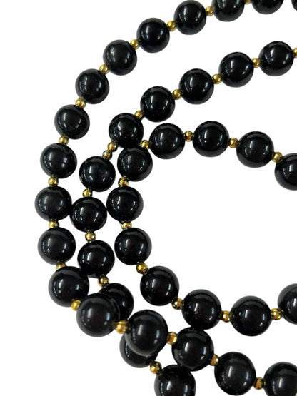 Vintage Black Goldtone Acrylic Necklace Beaded 34 Inch Overhead No Clasp