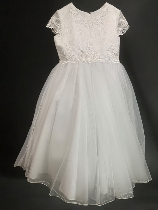 Size 8X Tall Joan Calabrese Girls First Communion Dress Beaded Lace Bodice