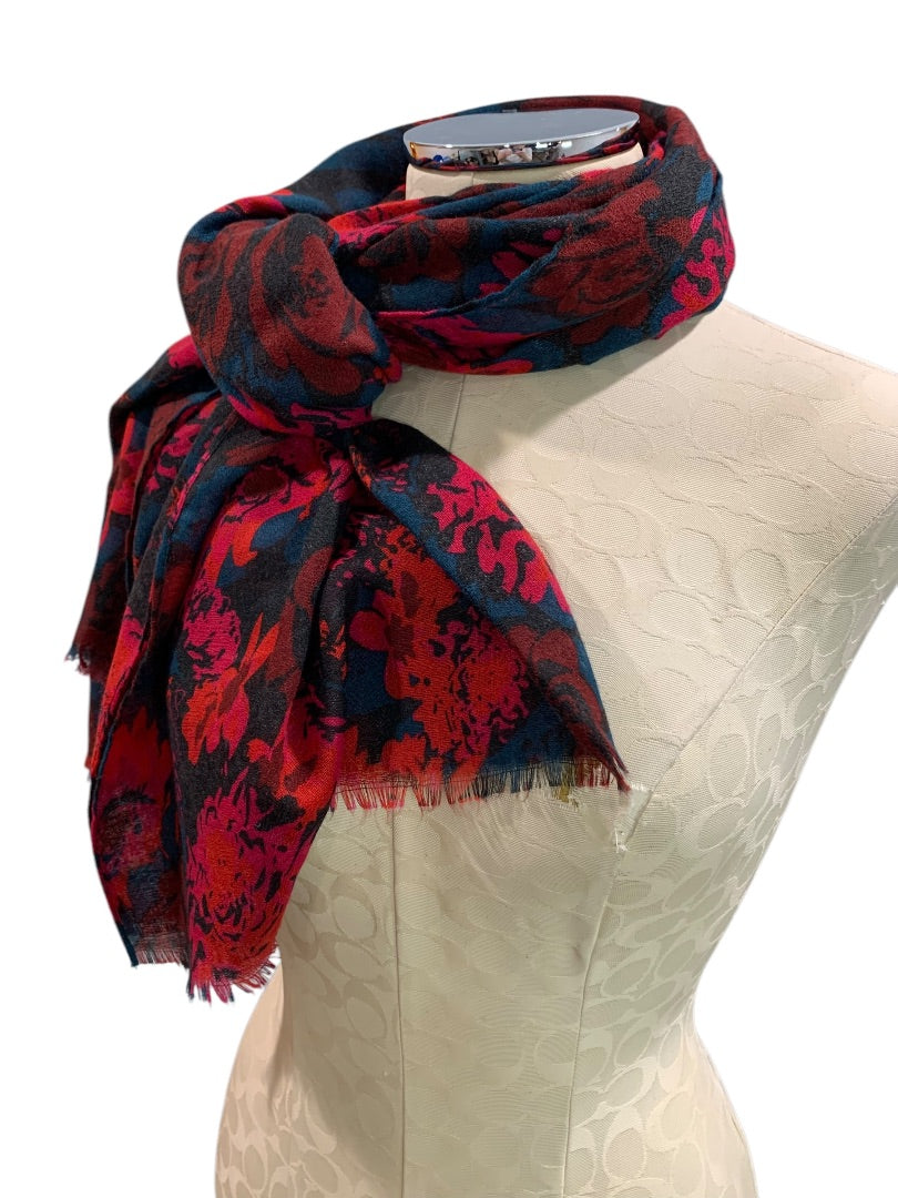 Floral Print Scarf Womens 30 x 72 Inch Blue Red Pink