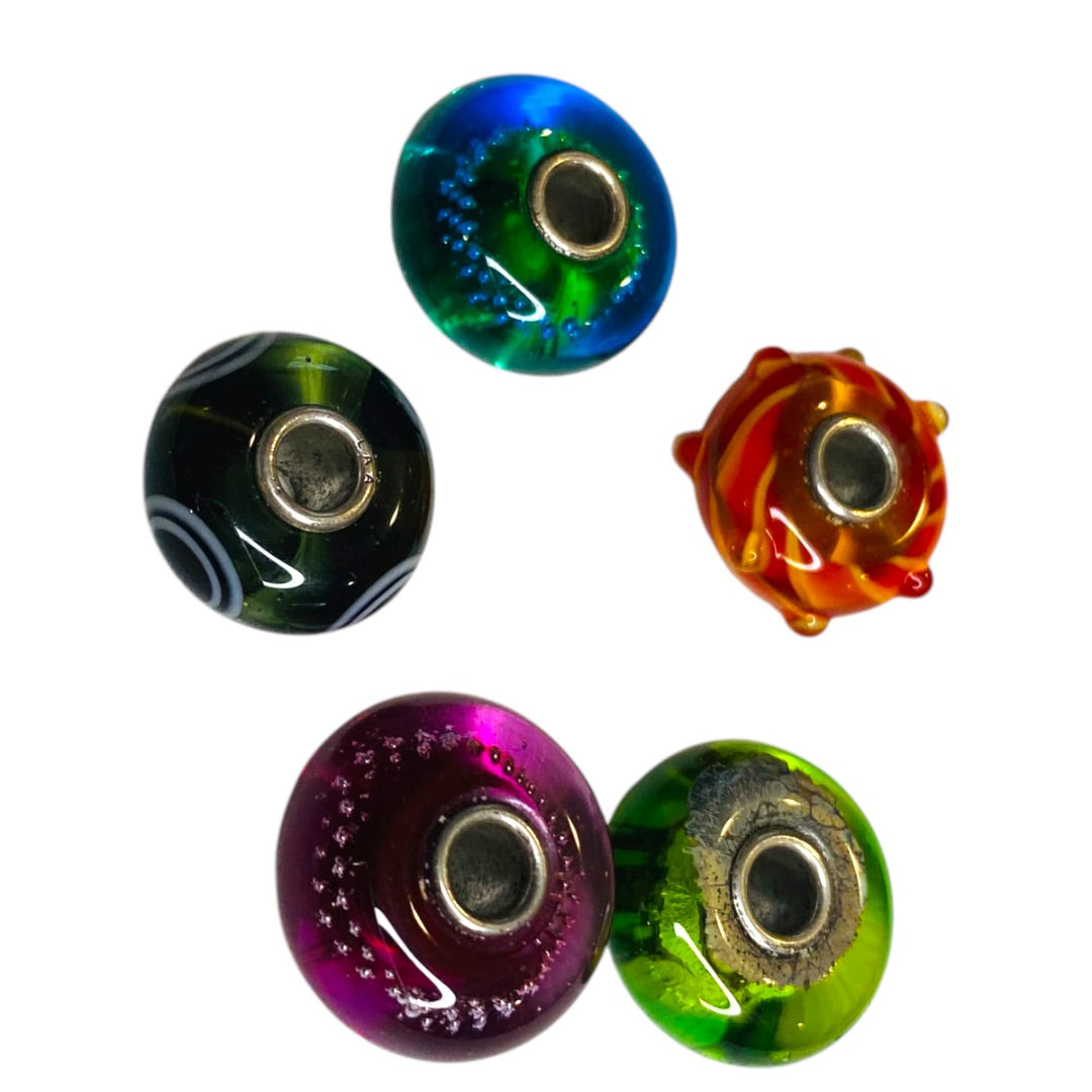 Lot of 5 Assorted Glass Charm Beads Approx 15mm x 8mm