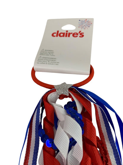 Claires New Elastic Hair Band Ribbon Curly Patriotic USA Red White Blue