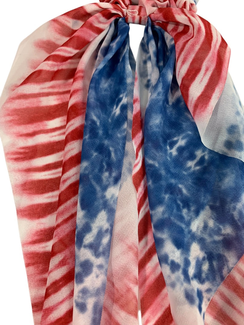 Claires New Hair Elastics Sheer Fabric Cover Train Tail Patriotic