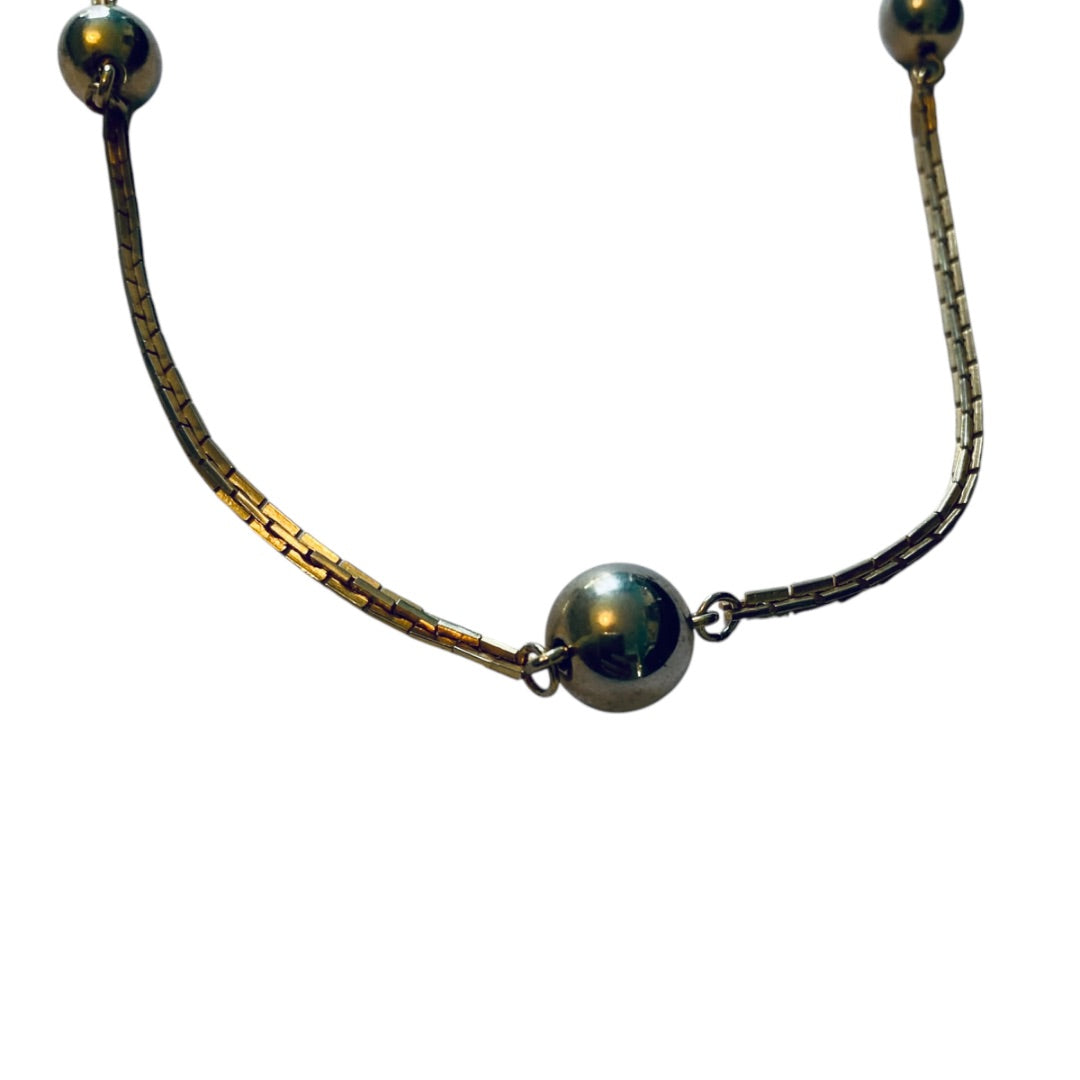 Vintage Signed 25 inch Avon Box Chain Necklace Goldtone with Silvertone Beads Spring Clasp