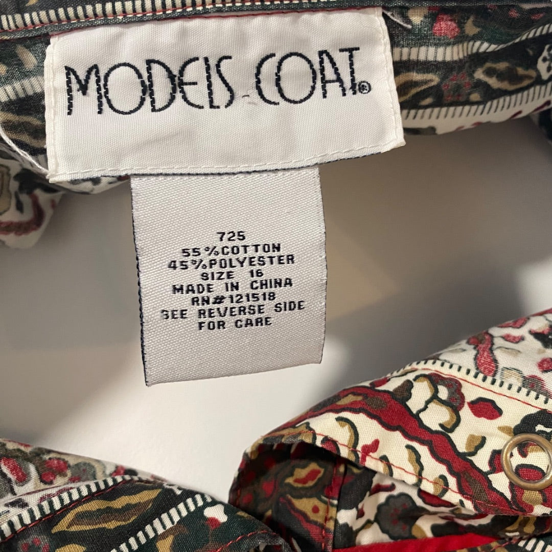 Size 16 Models Coat Vintage Womens Snap Up House Coat Dress Brown Print Pockets