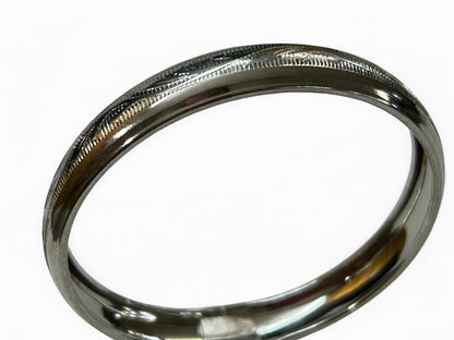 Silvertone Etched Bangle Bracelet 2.6 Inch Inside Diameter 12 mm Width