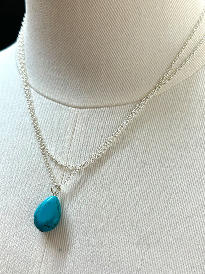 Turquoise Pendant Necklace Silverone 35 Inch Lobster Clasp