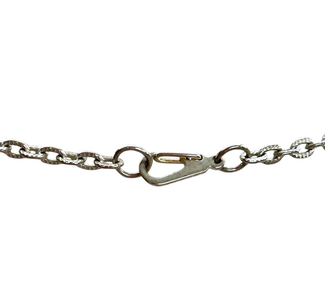 Silvertone 16 Inch Necklace 2" Drop Heart Crystals Lobster Clasp