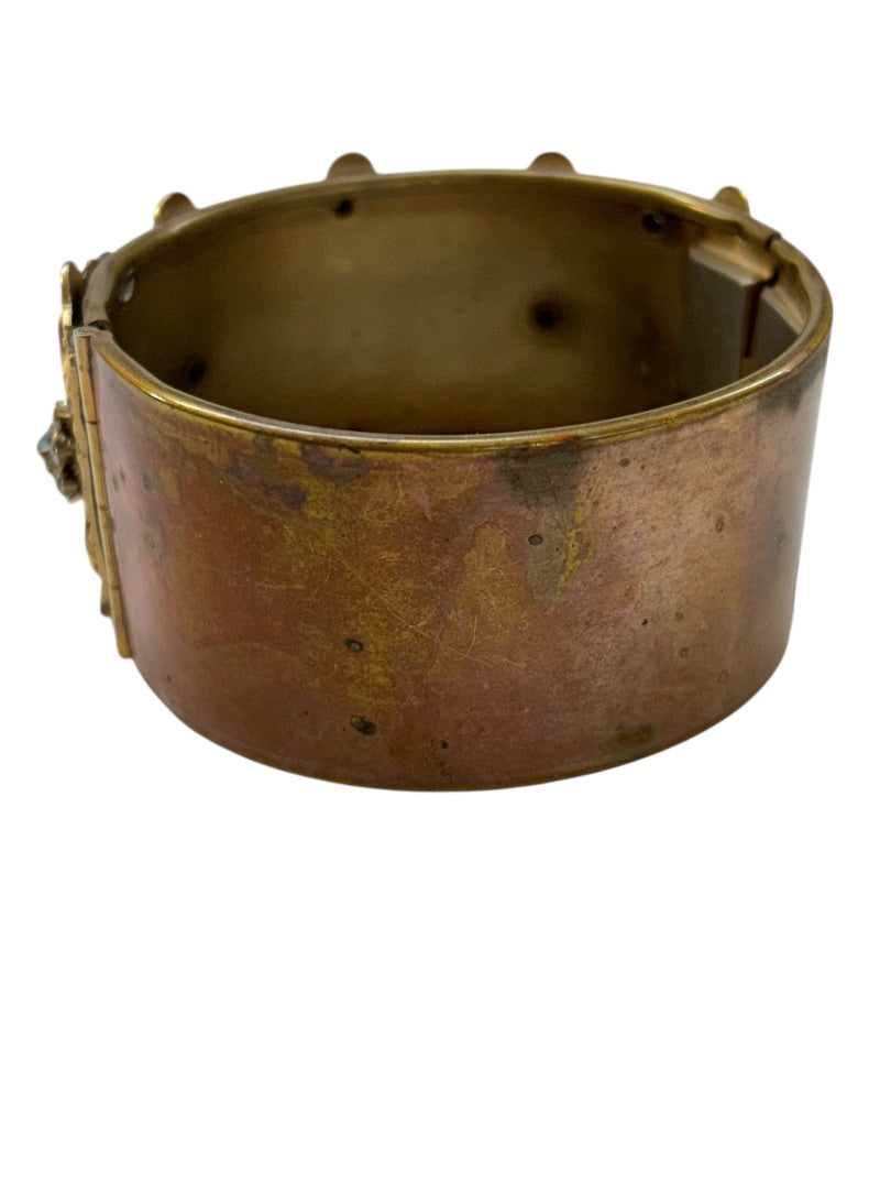 Vintage Cuff Bangle Bracelet Hinged Aquamarine Ornate