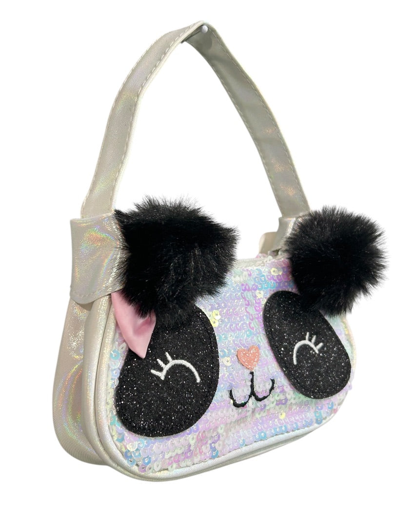 Claires New Panda Girls Handbag Sequin Shiny White