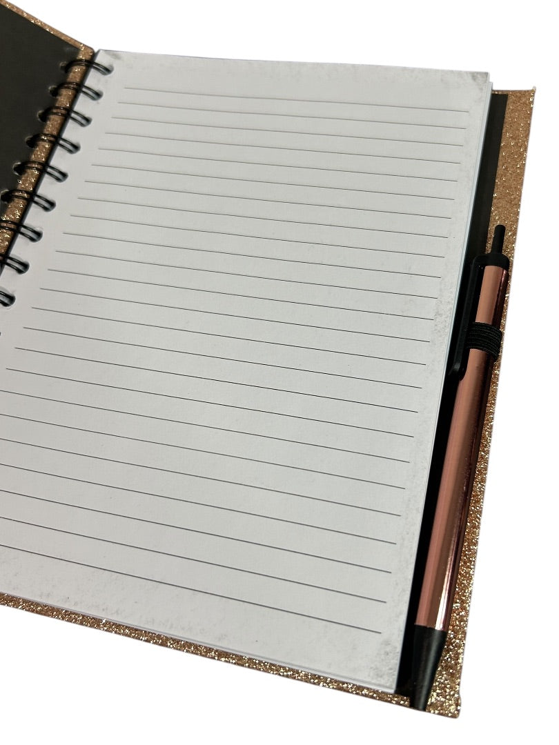 Claires New Gold Glitter Lined Journal Spiral Bound 8 x 6 Inch