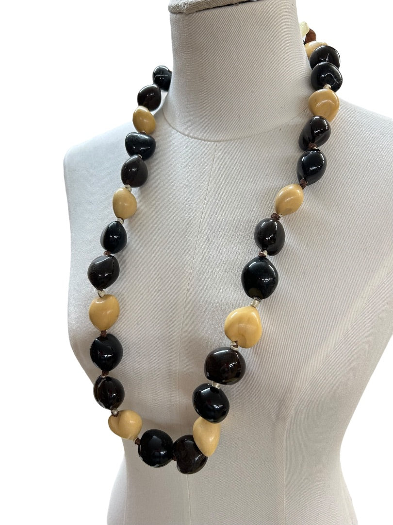 Large Hollow Brown Tan Lightweight Oversize Tie Neck Closure 33 Inch