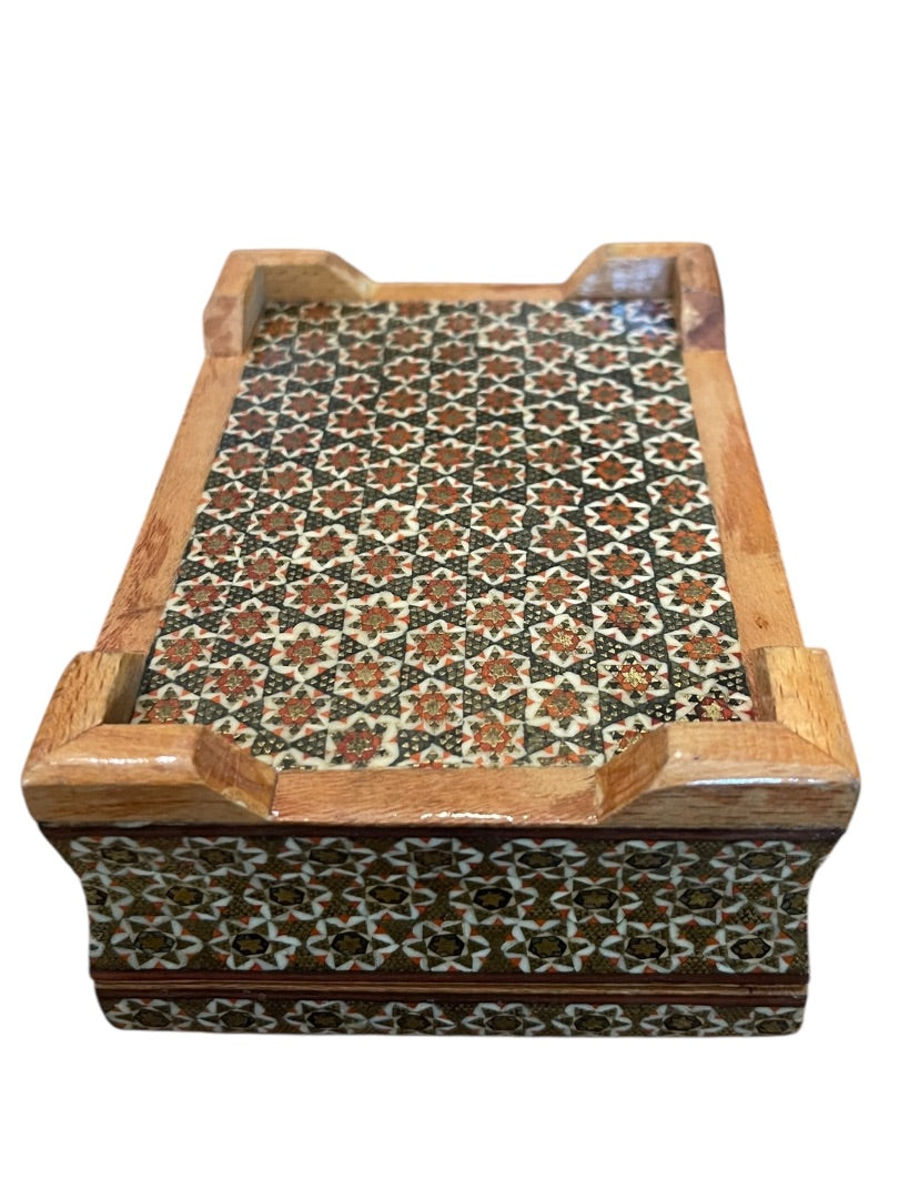 Vintage Khatam Persian Wooden Turkish Trinket Box Hinged Hand Painted