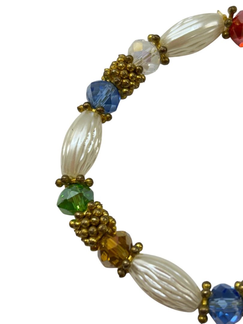 Stretch Bracelet Multi-Color Goldtone Beads Stretchy Retro Look