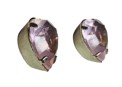 Pink Heart Silvertone Earrings Post Pierced Acrylic .6 Inch