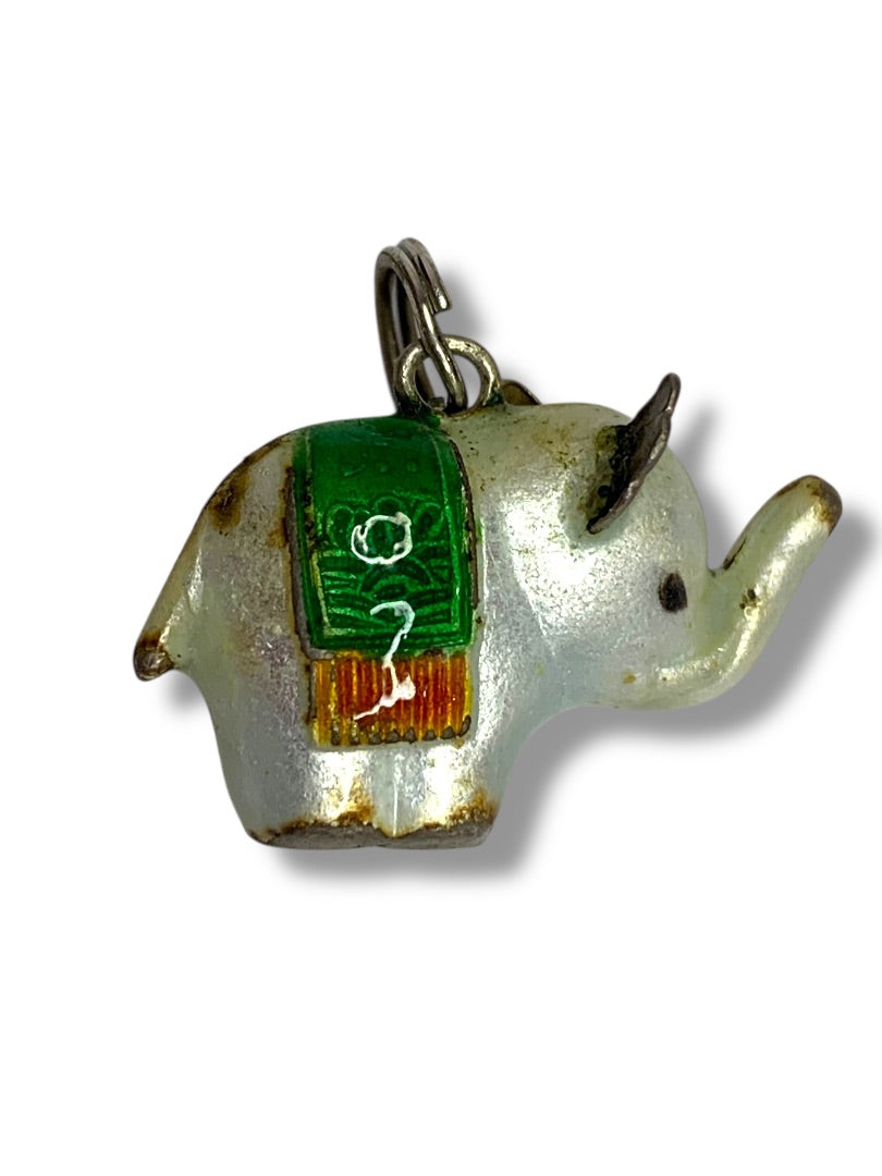 Vintage Metal Painted Elephant Lucky Trunk Up Charm Small .75 Inch