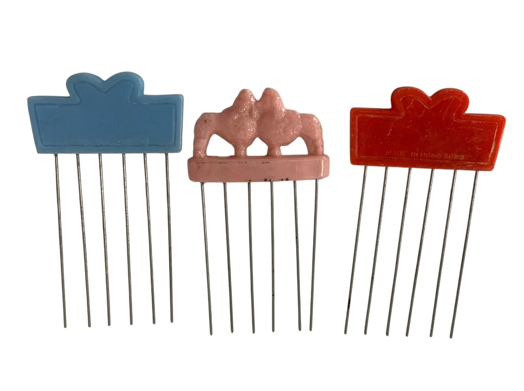 Set of 3 Vintage Hair Picks Combs Pink Poodle "Diane" Metal Teeth