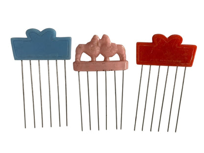 Set of 3 Vintage Hair Picks Combs Pink Poodle "Diane" Metal Teeth