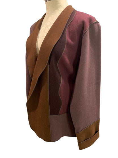 Large Beppa Wool Womens Eggplant Blazer Jacket Piecework