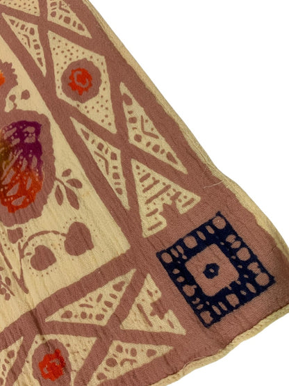 Vintage Linen Blend Boho Scarf Leaf Print 40 x 10 Inch