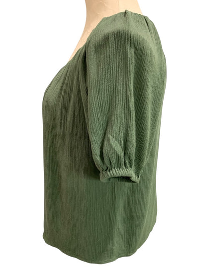 XSP Loft Petites Womens Green Scoop Neck Pullover Lined Short Sleeve Shirt Blouse