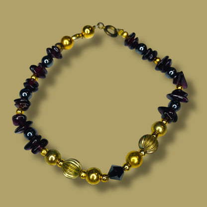 Beaded Bracelet 7.5 Inch Goldtone Gray Amethyst Spring Clasp