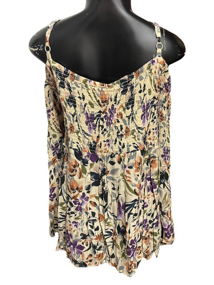 3X Torrid Smocked Cold Shoulder Floral Womens Top Shirt Challis