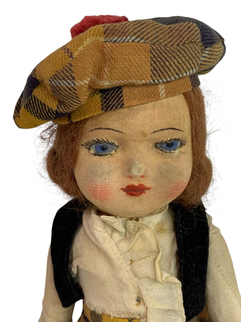 Vintage Chad Valley Cloth Doll 12 Inch Scottish Girl Made in England