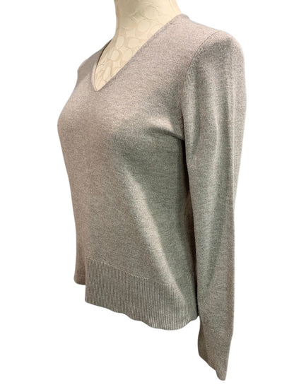 Small Petite Loft Womens Tan Lightweight Sweater V-Neck