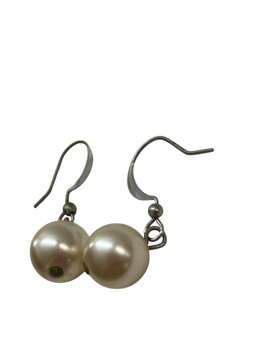 Faux Pearl 10mm Fish Hook Pierced Earrings 1 Inch Drop Dangle