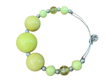 Expandable Wire Bracelet 2003 Beaded Silvertone Bracelet Yellow