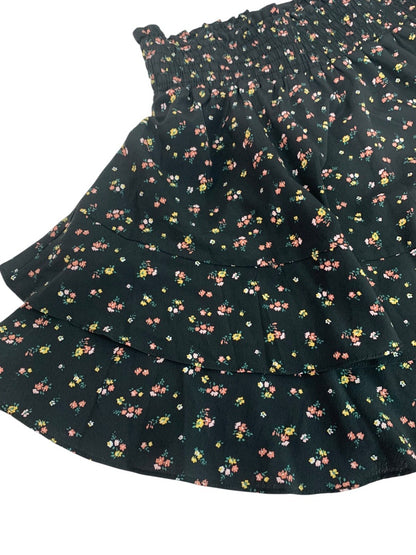 Medium Socialite Mini Skirt Black Floral Tiered Pull On
