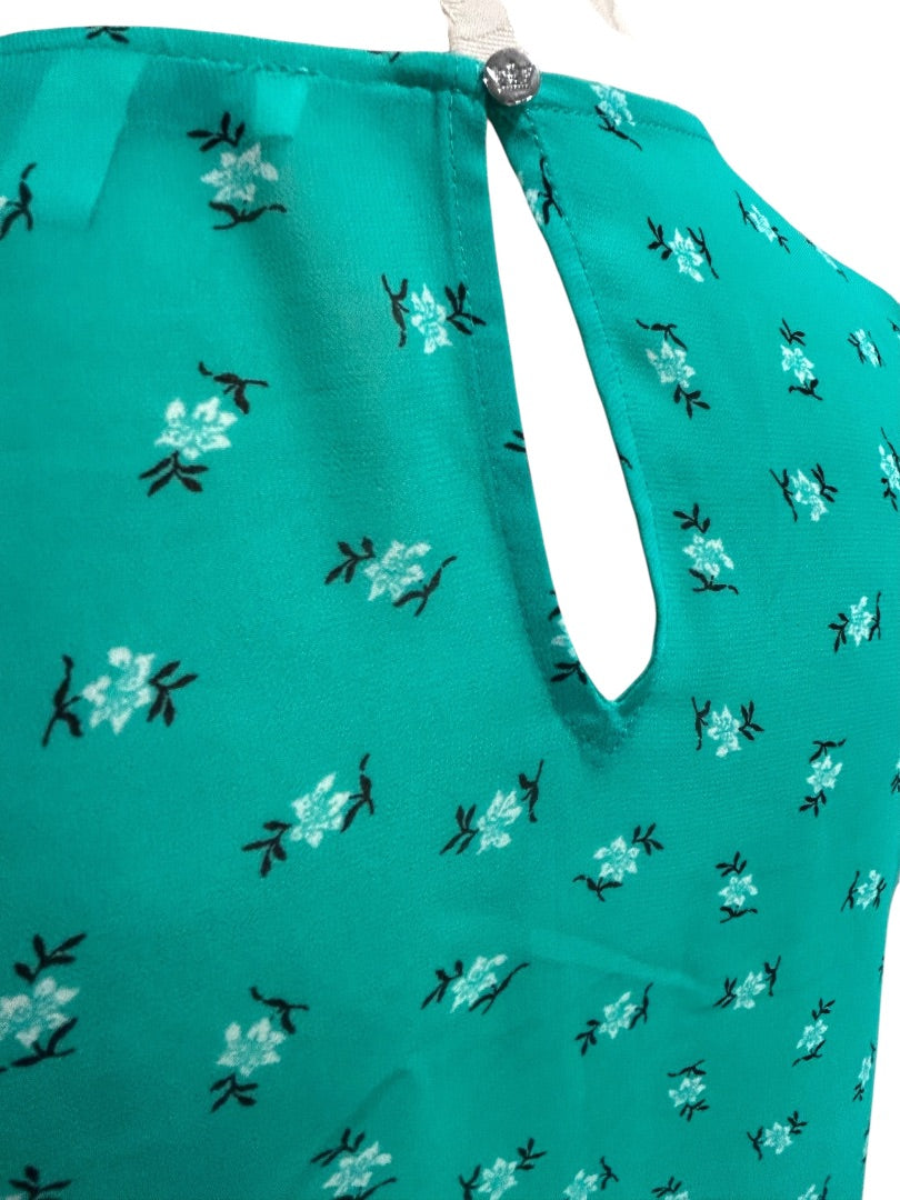 Small Chaus New York Womens Sheer Tiered Sleeveless Blouse Shirt Green Floral