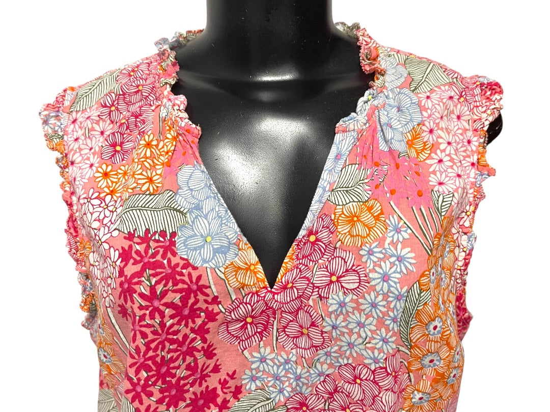 XL Talbots Ruffled Sleeveless Floral Cotton Shirt Pullover