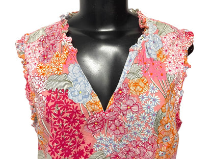 XL Talbots Ruffled Sleeveless Floral Cotton Shirt Pullover