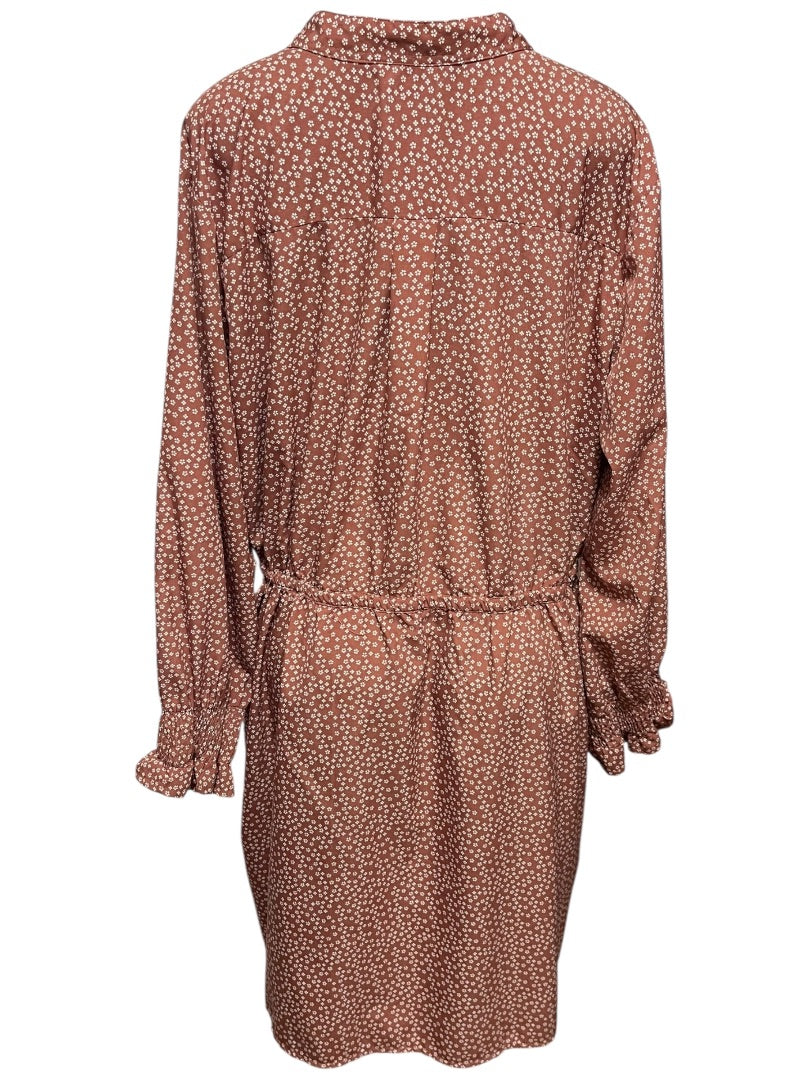 3X Indulge Floral Long Sleeve Tie Waist  Dress Brown Retro
