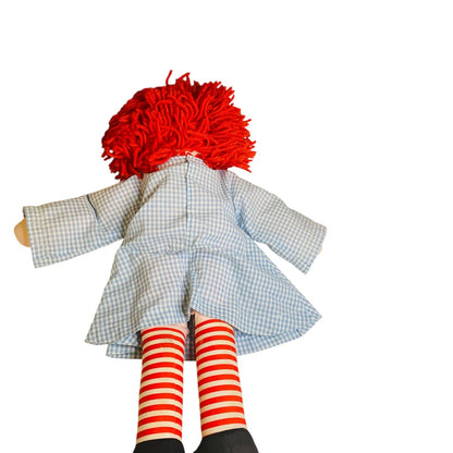 Vintage Raggedy Ann Rag Doll Blue Gingham Dress 25 Inch