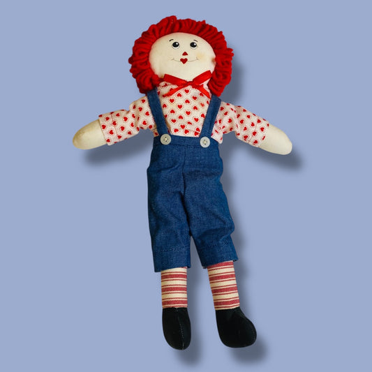 Vintage Handmade Raggedy Andy Rag Doll 14" Hearts Denim