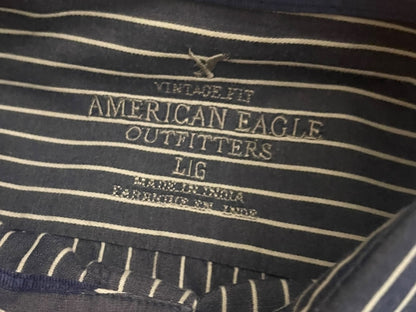 Large American Eagle Outfitters Striped Button Up Mens Shirt Blue
